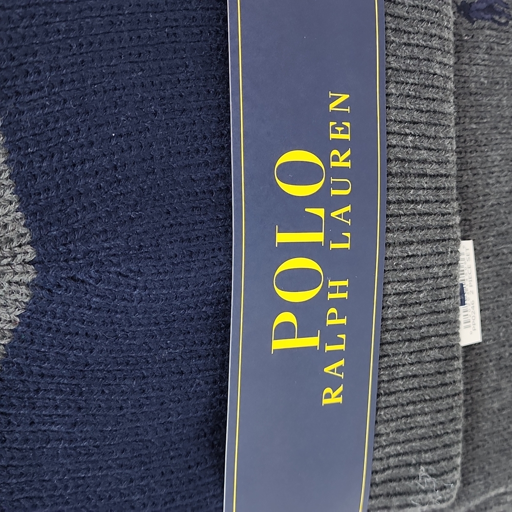 POLO RALPH LAUREN 2 PIECE SET, GREY & NAVY HAT & SCARF - Picture 4 of 12